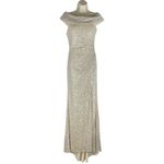 Ieena for Mac Duggal Sequined Drop Shoulder Evening Gown Nude Size 6 Gold Photo 4