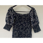 ZARA  Terry Floral Puffy Sleeve Linen Midi Dress M Square Neck Cottage Lagenlook Photo 7