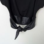 Anthropologie [] Black Faux Leather Tie Waist Short Sleeve V-Neck Top Sz Small S Photo 9