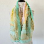 Teal Seafoam Green Yellow Pink Patterned Scarf Wrap Photo 2
