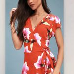 NWT Lulus Have Love Will Travel Coral Red Floral Gauze Wrap Midi Dress Size XL Photo 1