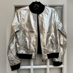 ZARA Outerwear Silver Metallic Bomber Jacket Embroider Floral Butterflies Size M Photo 1