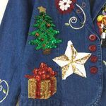 Christmas Sequin Patches Denim Blazer Size L Photo 4