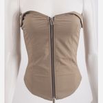 ZARA Woman’s Bustier Corset Top. Tan Khaki Strapless Zip Front Photo 7