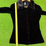 Vtg Y2K Black Velvet Button Up Penny Lane Faux Fur Trim Gothic Blouse Size Small Photo 5