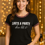 LuLaRoe Liv Black Brown Tee Life’s A Party Dress Like It Size XS Photo 0