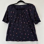 Loft  Strawberry Print Shirred Puff Sleeve Scoop Neck Top Size S Photo 0