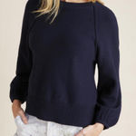 Anthropologie Navy Emily Puff-Sleeved Sweater with Tie Back - Size - XS Photo 0