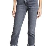 Alice + Olivia Dark Amazing Asymmetrical Slim Straight Night Walk Raw Hem Jeans Photo 0