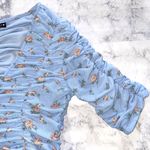 ZARA New  Floral Print Tulle Top Ruched V Neck Elbow Sleeve Shirt Blue Photo 6