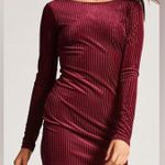 Forever 21  Mini Dress Womens M Burgundy Velvet Ribbed Long Sleeve Open Back Glam Photo 0