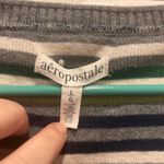 Aeropostale Womens Striped V Neck Long Sleeve Top Gray Green Blue Large Photo 2