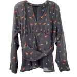 Eshakti Mariachi Print Twisted Sash Waist Peplum Blouse Size Large 14 Boho Chic Photo 0