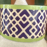 Vintage Brass Enamel Wide Cuff Bracelet ā Navy, Cream & Lime Green Geometric Des Photo 0