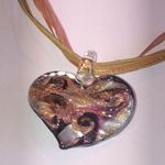 Tan Gold Tone Glass Shimmer Heart Pendant Boho Necklace Black Photo 2