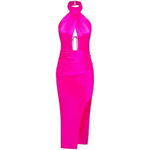 NICHOLAS Tula Halter Cut Out Asymmetrical Midi Dress in Electric Pink 4 New Photo 9