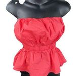 SUMMER Coral Ruched Halter Top Peekaboo Back Elastic Waist Peplum Hem Women’s S Orange Photo 0