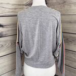 EXPRESS One Eleven Grey Rainbow Varsity Striped Dolman Sleeve Sweatshirt Photo 6