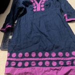 Boden blue linen polka dot embroidred mini dress 4P Purple Photo 5