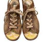 Fly London  Yuta Perforated Leather Lace-up Wedge Sandal Tan Metallic Sz EU 38 Photo 10