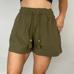Faherty  Marina‎ Seersucker Short Olive Green Organic Cotton Relaxed Boho Photo 0