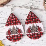 Christmas Buffalo Check Double Sided Faux Leather Drop Earrings Red Photo 2