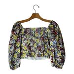 ZARA  Shirt Women Medium Multicolor Floral Puff Sleeve Crop‎ Top Boho Cottagecore Photo 2