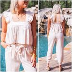 Band of Gypsies Beige Ruffle Boxy Crop Top Sleeveless Square Neck M Photo 2