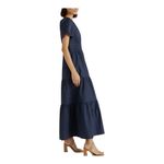Quince  Women's Organic Cotton Poplin Tiered Maxi Dress Large Navy Blue NWT Photo 2
