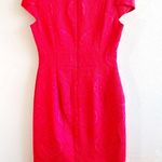 Kay Unger Dress Poppy Red Jacquard Cap Sleeve w/ Gold Chain Belt Accent Sz 4 EUC Photo 6