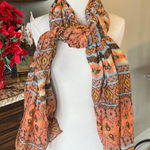 Colorful Scarf Earth Tones Aztec Lightweight Coral Brown Yellow Green Orange Photo 0