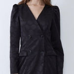 ZARA  Jacquard Dot Puff Shoulder Blazer Mini Dress Black Size Small Photo 0