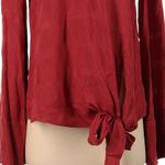 Free People Side Tie Bell Sleeve Deep Coral Rust V-Neck Blouse Size XS Photo 4