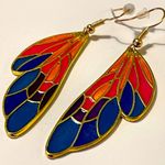 Fairy wing earrings gold pink purple blue orange drop New pretty gift Photo 0