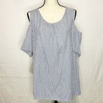 Vanilla Bay  Blue White Striped Seersucker Cold-Shoulder Top Tunic Size L Photo 1