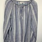 Gap Women's Cotton Tie-Neck Long Sleeve Peasant Top Blouse Striped Blue Medium Photo 0