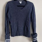 VTG Y2K Weather Vane Womens Large Knit Sweater V Neck Striped Cotton Bodycon Blue Photo 0