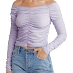 Elodie  Lilac Textured Off Shoulder Top | Size: L Photo 0