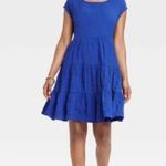 Knox Rose NWT Cap Short Sleeve Swing Dress in Uniform Blue Crinkle Size XL NEW Photo 0