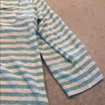 J. McLaughlin Blue and White Striped Linen Blend Button Down size XL Photo 4