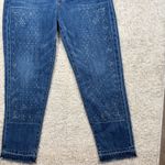 Lucky Legend Drew Mom High Rise Taper Jean 4/27 Denim Paisley Studded Frayed Hem Blue Photo 3