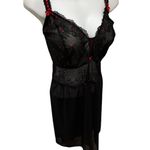 Cacique Sexy Sheer Babydoll Nightie Sz 22/24 Plus Lace Dotted Skirt Black Red Photo 3