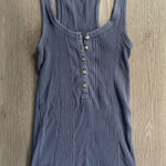 Aerie  Dusty Blue Ribbed Cotton Henley Tank size Small Photo 0