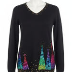 Quacker Factory Christmas Sweater XS Sequin Tree Black Holiday Party Sparkle Photo 0