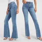 Good American  Good Legs Flare Jeans Button Fly High Rise Raw Hem NWT Photo 3