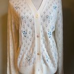 Carolyn Taylor Cream Floral Embroidered Open Knit Cardigan Sweater XL boho cottagecore granny Photo 0