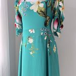 Minh Phuong Teal Floral Print Sweetheart Neckline Half Sleeve Maxi Dress Blue Photo 2