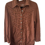 Neon Buddha Brown Ruffle Trim Novelty Media Metal Buttons A Line Tunic Top M Size M Photo 0