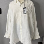 R13  Women's White Drop Neck Linen Blend Button-Up Shirt, Large Photo 0