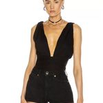 Retrofête Retrofete Aria Bodysuit in Black Silk Size Medium Deep V Sleeveless Thong NWT Photo 1